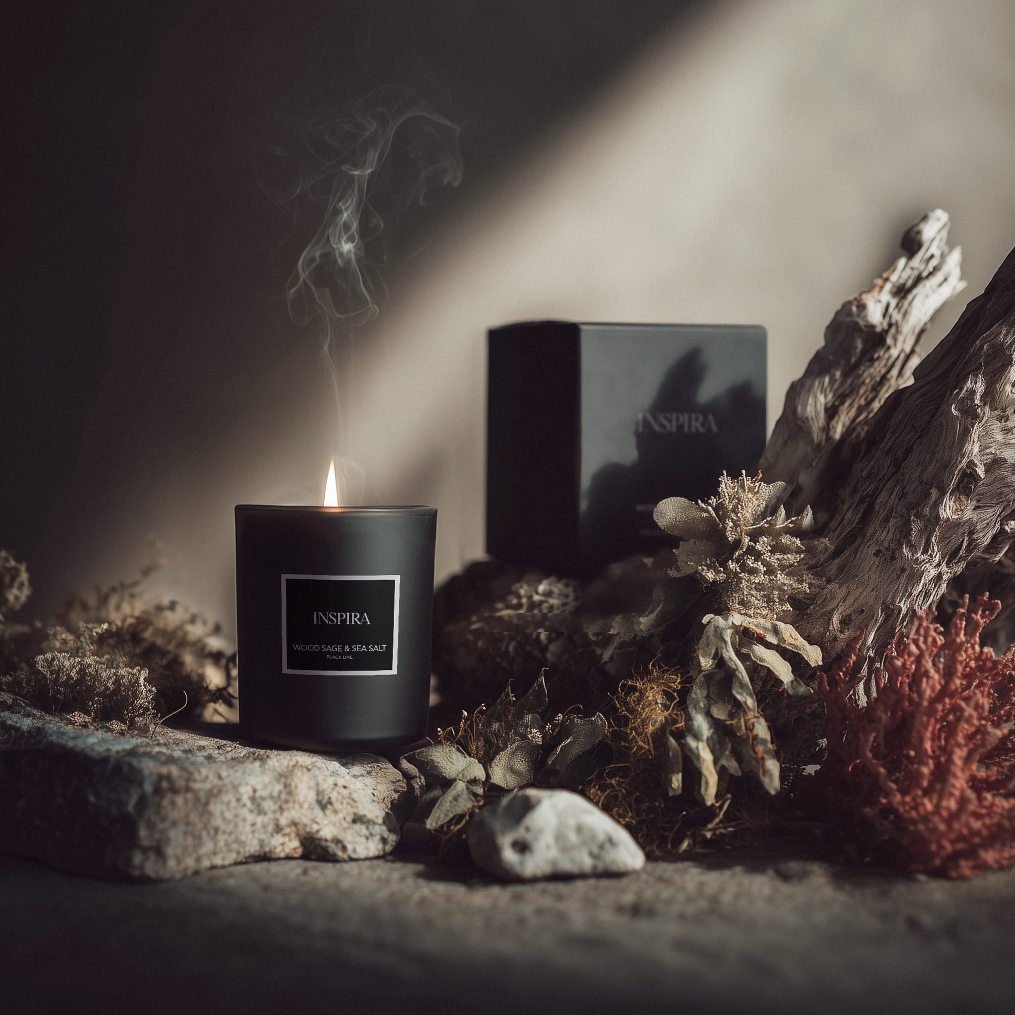 Świeca sojowa Wood sage &amp; Sea Salt  o zapachu szałwii  i soli morskiej, czarny wosk, czarne szkło, 40 godzin spalania