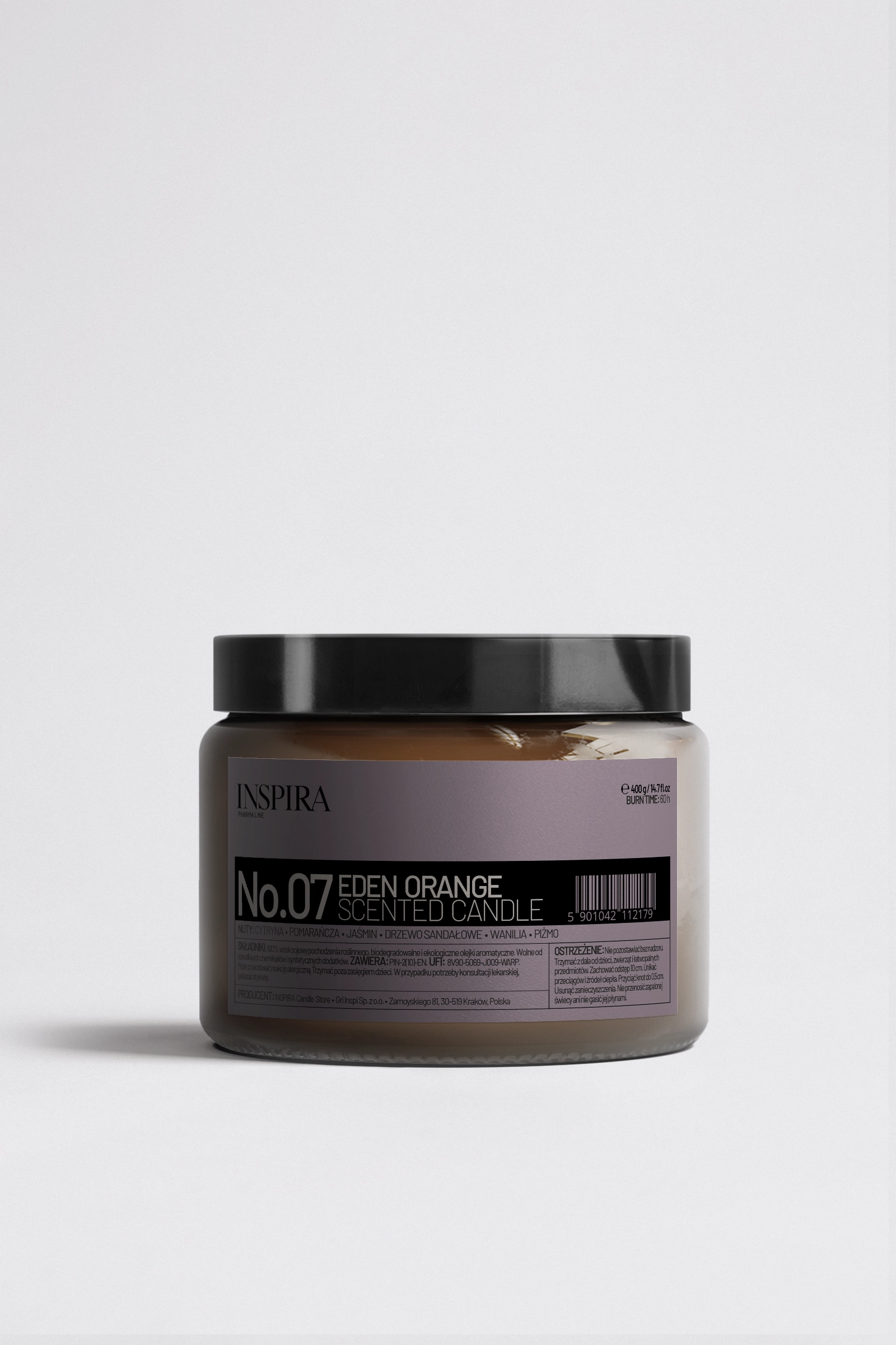 świeca sojowa  o zapachu pomarańczy 500 ml w słoiku z zakrętką, trzy knotowa