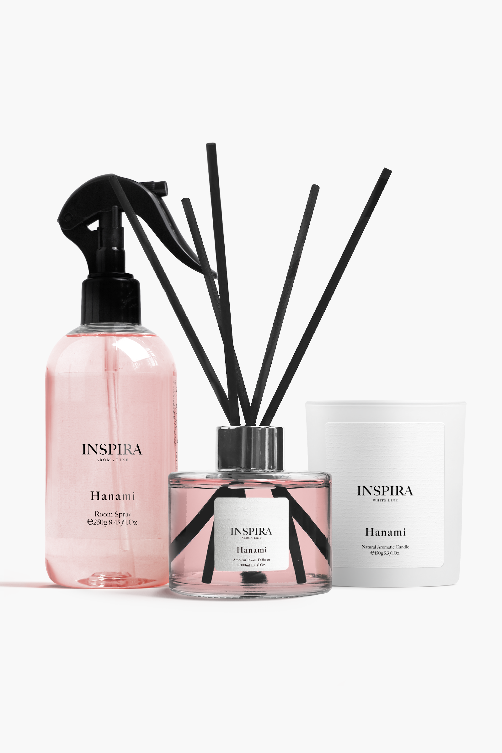 Zestaw zapachowy świeca dyfuzor i spray do wnętrz o zapachu kwitnącej wiśni Hanami