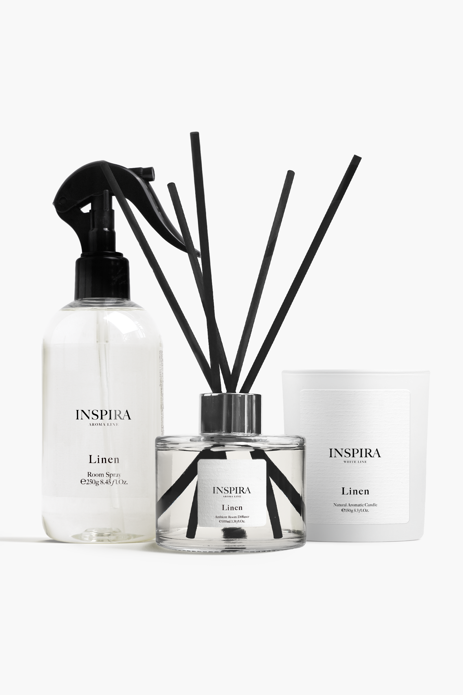 Zestaw zapachowy świeca dyfuzor i spray do wnętrz o zapachu świeżym kwiatowym Linen