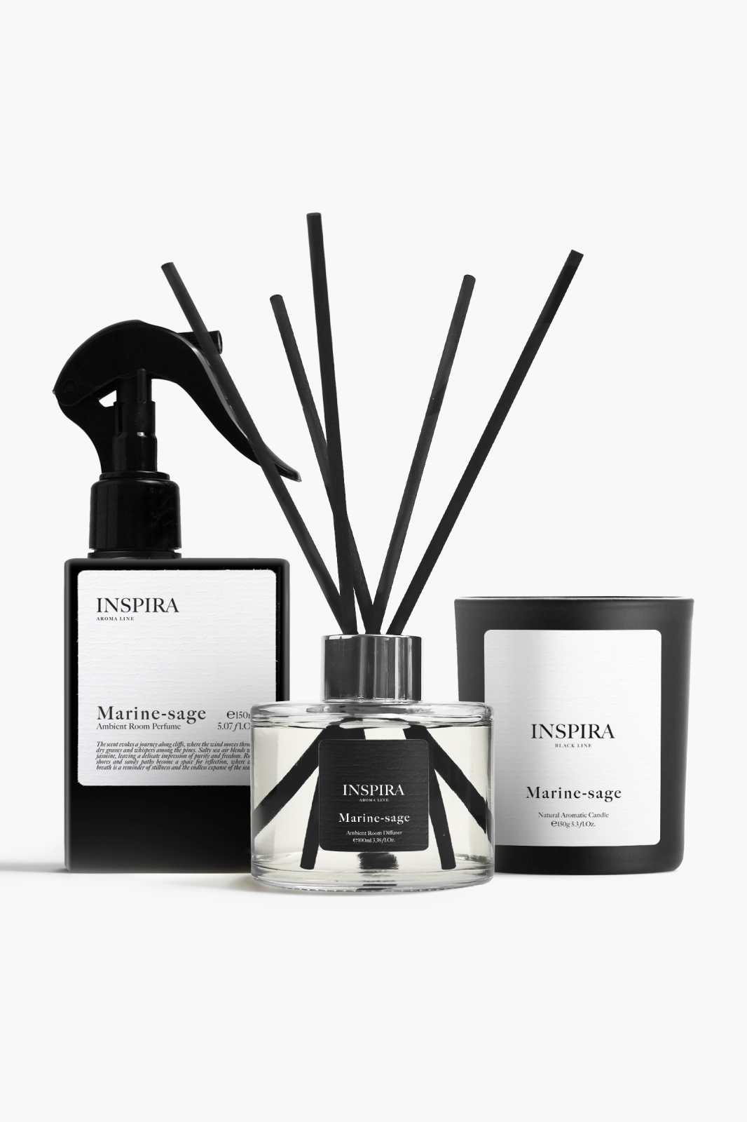 Zestaw zapachowy świeca dyfuzor i perfumy do domu o zapachu leśnej szałwii i morskiej soli wood sage sea salt Marine-sage