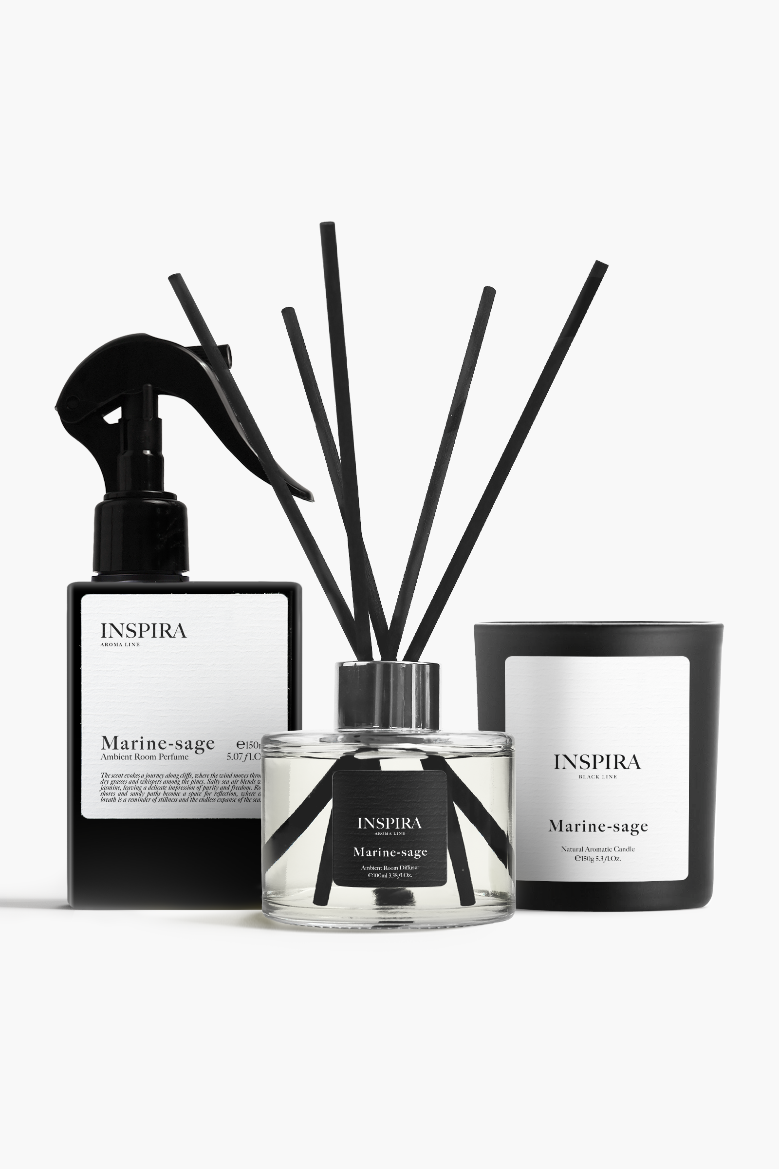 Zestaw zapachowy świeca dyfuzor i perfumy do domu o zapachu leśnej szałwii i morskiej soli wood sage sea salt Marine-sage