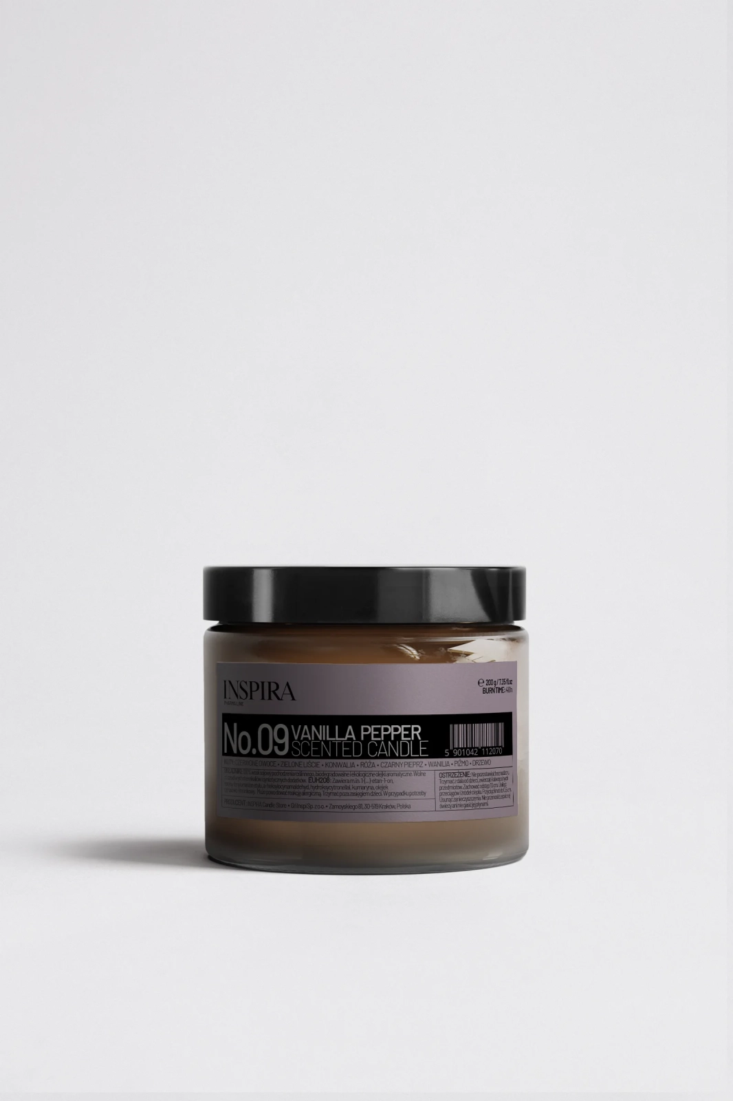 świeca sojowa 250 ml o zapachu wanilii i pieprzu w słoiczku z zakrętką dwa knoty
